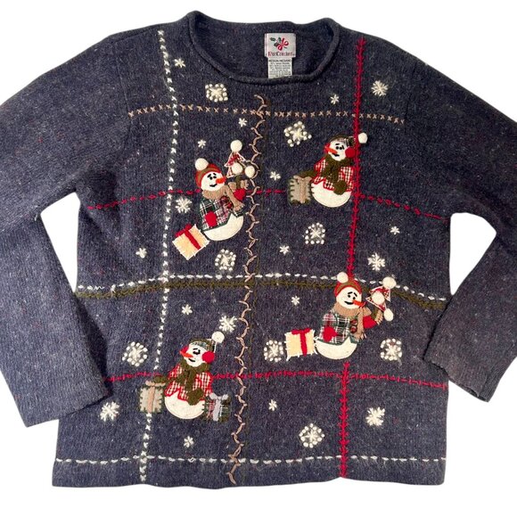 Vintage Festive Nutcracker Snowman Christmas Sweater M – Ugly Sweater Party - Picture 1 of 6